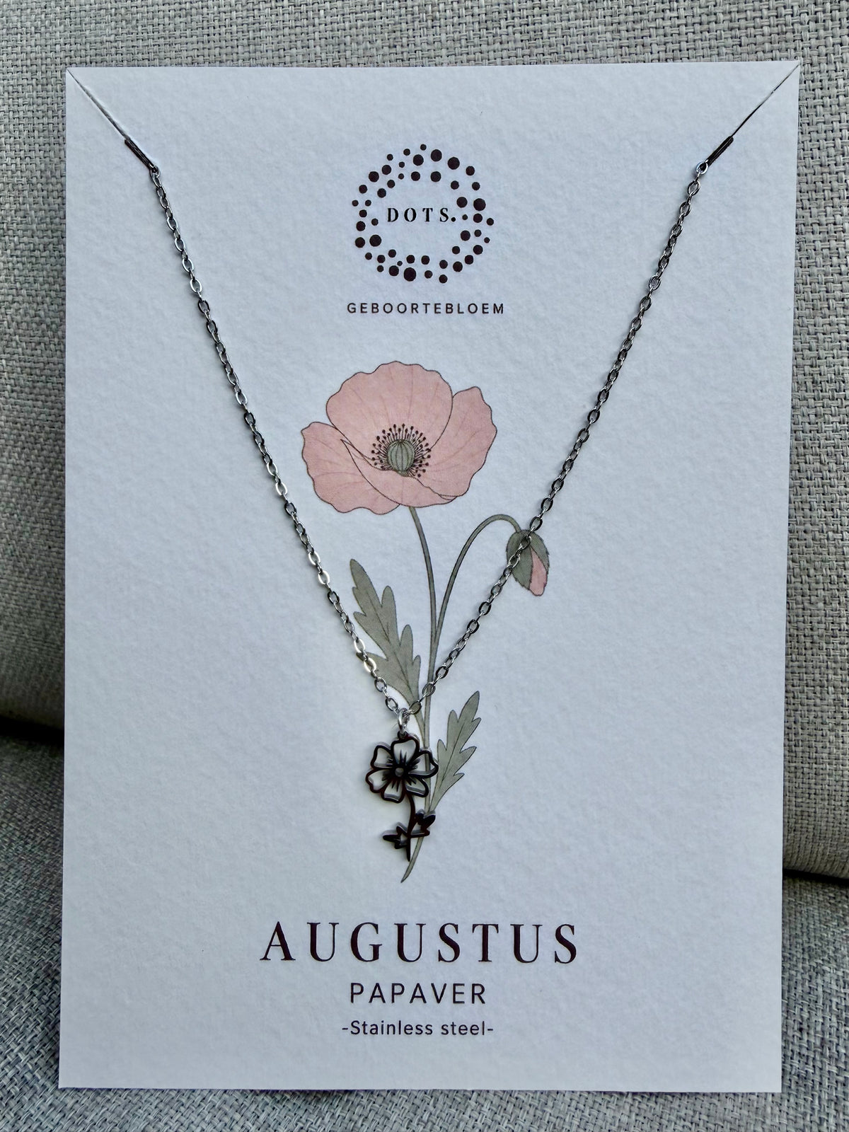 Geboortebloem ketting Augustus – Papaver | Goud of zilver - Stainless steel