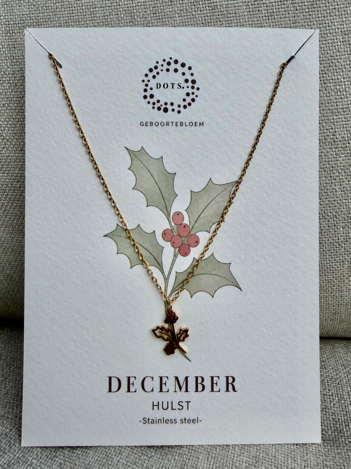 Geboortebloem ketting December – Hulst | Goud & Zilver Stainless steel