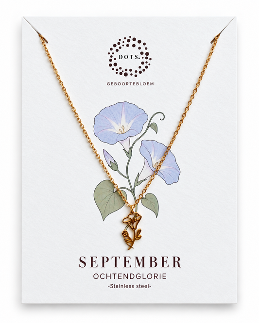 Geboortebloem ketting September – Ochtendglorie | Goud of zilver - Stainless steel