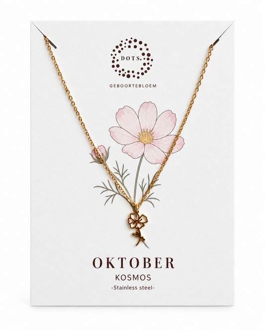 Geboortebloem ketting Oktober – Kosmos | Goud of zilver - Stainless steel