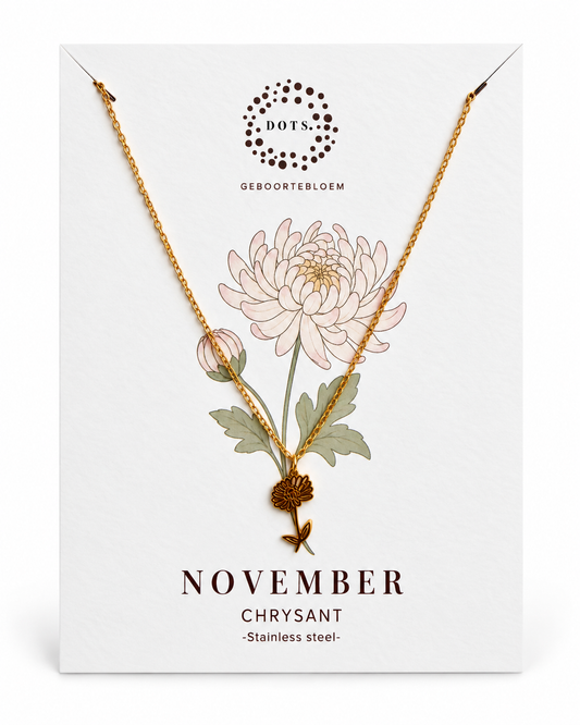 Geboortebloem ketting November – Chrysant | Goud of zilver - Stainless steel