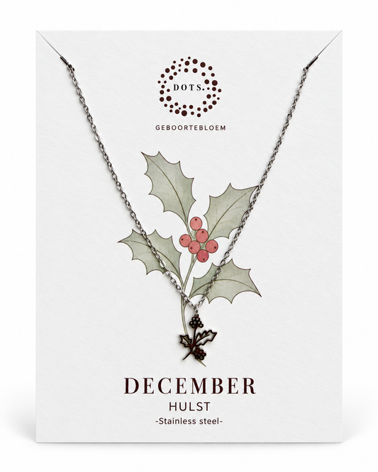 Geboortebloem ketting December – Hulst | Goud of Zilver Stainless steel