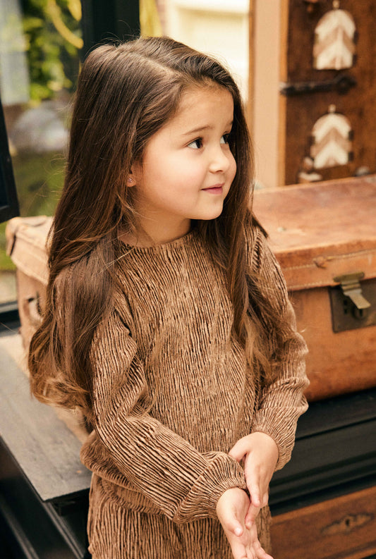 Daily 7 meisjes longsleeve velvet shirt bruin