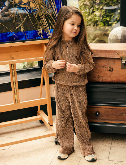 Daily 7 meisjes wide fit velour broek bruin