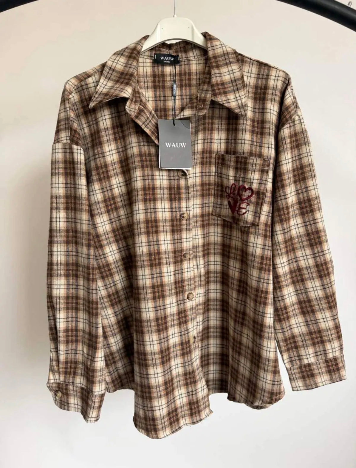 Wauw Fashion geruite blouse bruin - LOVE