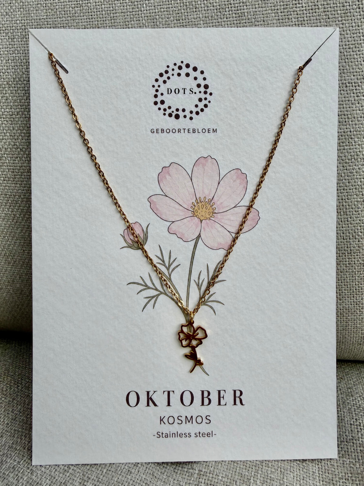 Geboortebloem ketting Oktober – Kosmos | Goud of zilver - Stainless steel
