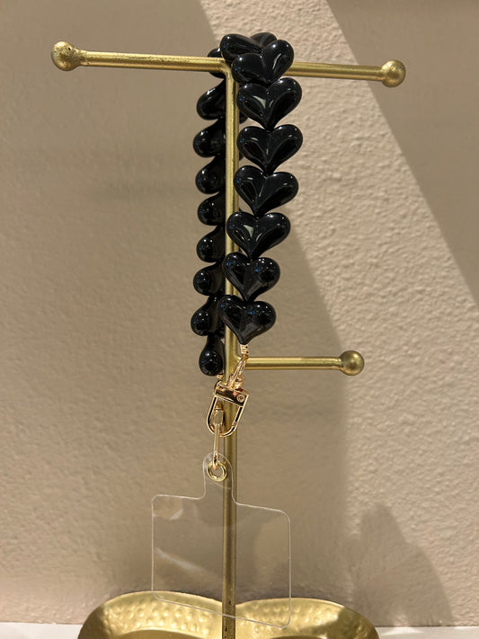 Universeel telefoonkoord hartjes zwart