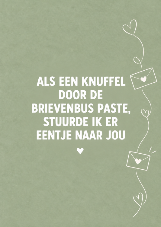 DOTS. Ansichtkaart – Als een knuffel door de brievenbus paste