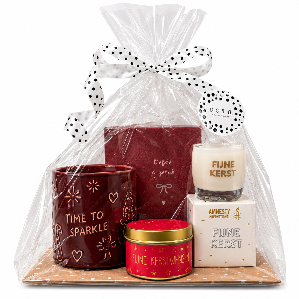 Kerstpakket met kaarsen en servetten - cadeauset