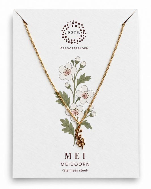 Geboortebloem ketting Mei – Meidoorn | Goud of zilver - Stainless steel