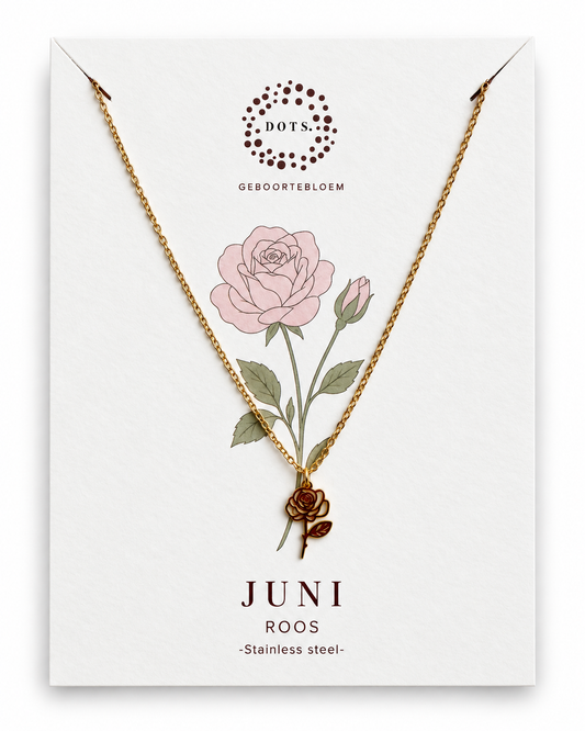 Geboortebloem ketting Juni – Roos | Goud of zilver - Stainless steel
