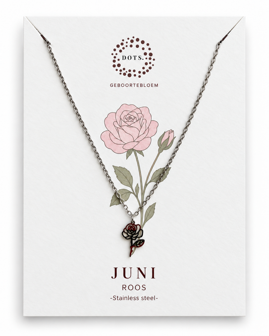 Geboortebloem ketting Juni – Roos | Goud of zilver - Stainless steel