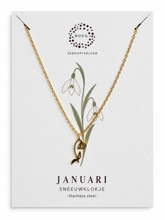 Geboortebloem ketting Januari – Sneeuwklokje | Goud of zilver - Stainless steel