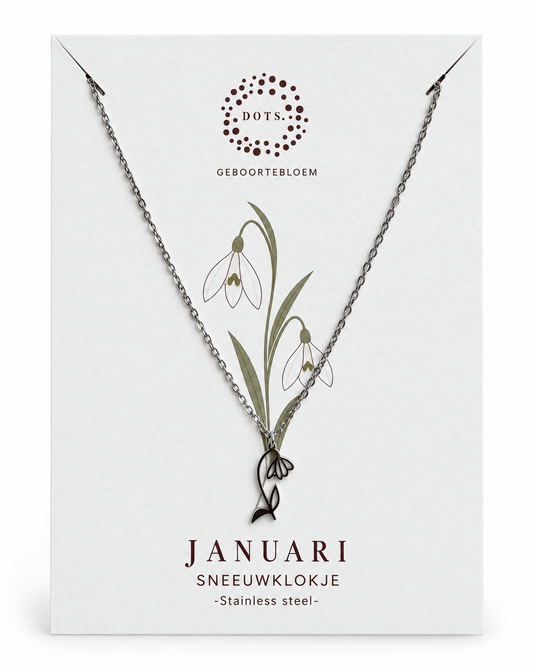 Geboortebloem ketting Januari – Sneeuwklokje | Goud of zilver - Stainless steel