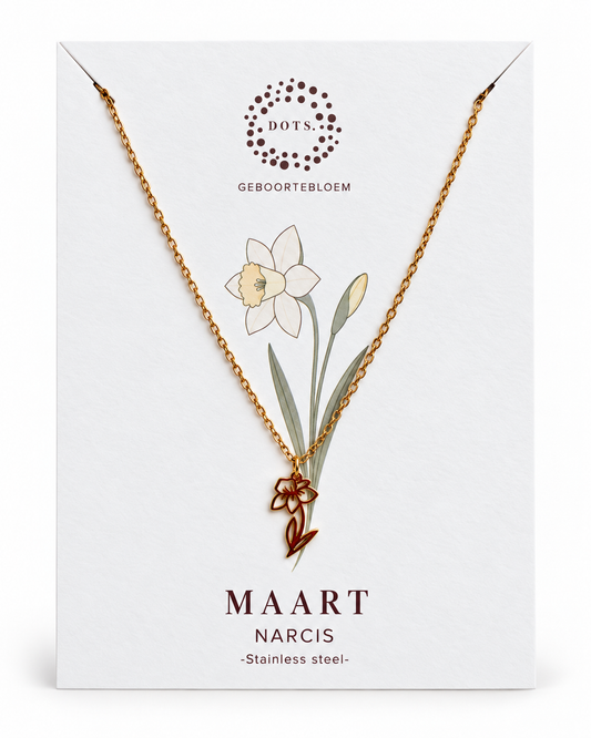 Geboortebloem ketting Maart – Narcis | Goud of Zilver - Stainless steel