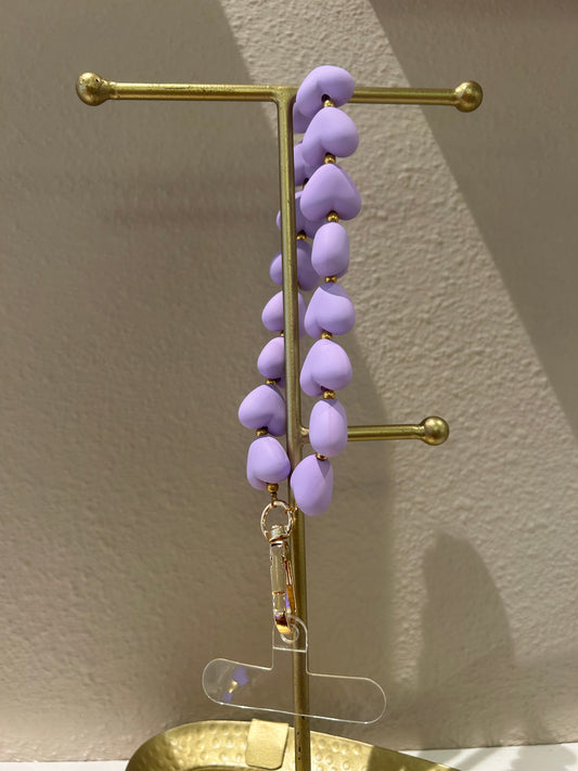 Universeel telefoonkoord hartjes mat lila