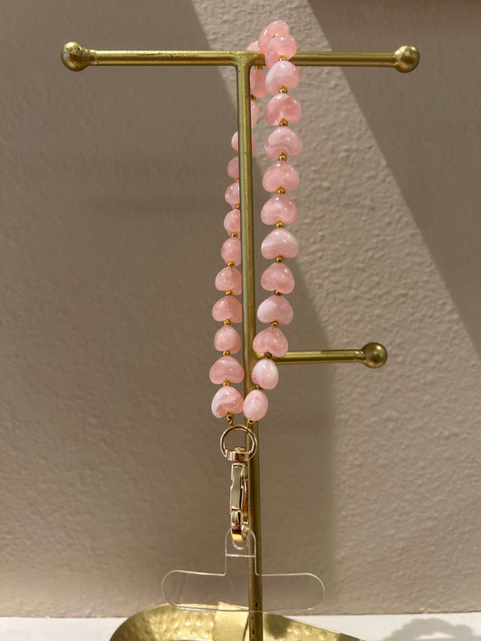 Universeel telefoonkoord kleine hartjes licht roze