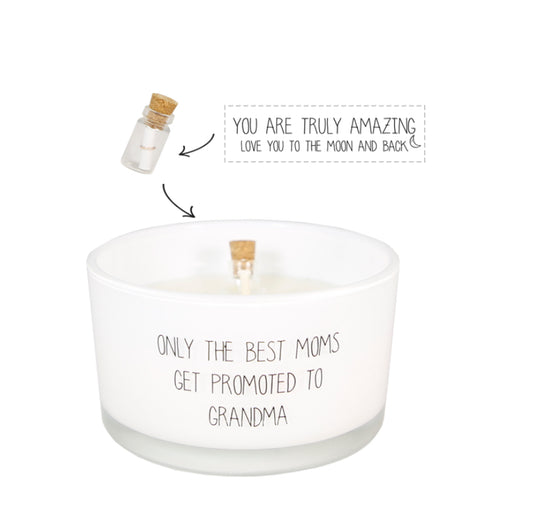 Flame flessenpost kaars - Only the best moms get promoted - Fresh Cotton