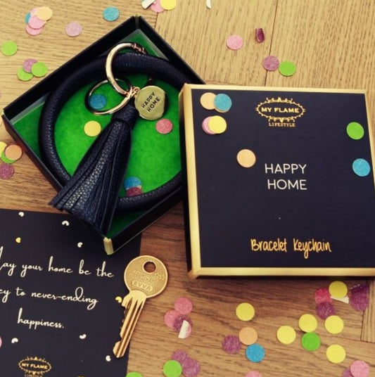 Flame Sleutelhanger - Happy home - Zwart