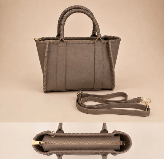 Wauw Leren handtas taupe – 100% leer