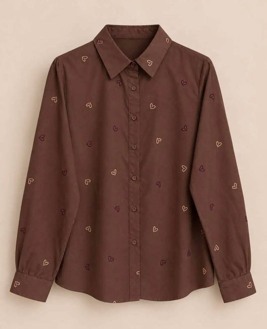Wauw Fashion blouse bruin met hartjes