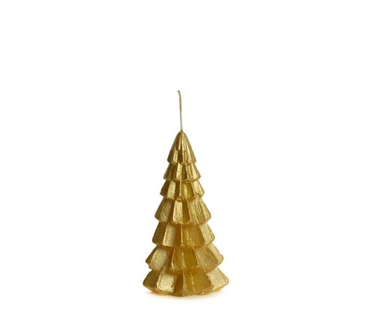 Rustik Lys - Kerstboom kaars goud klein - 6,3 x 12 cm