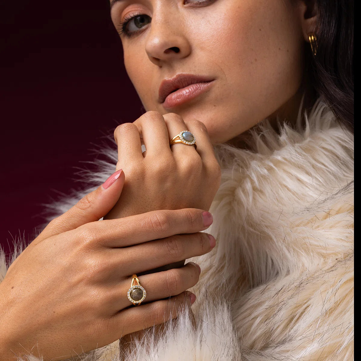 My Bendel Elegante Ring met Edelsteen & Zirkonia • Labradorite - Stainless steel