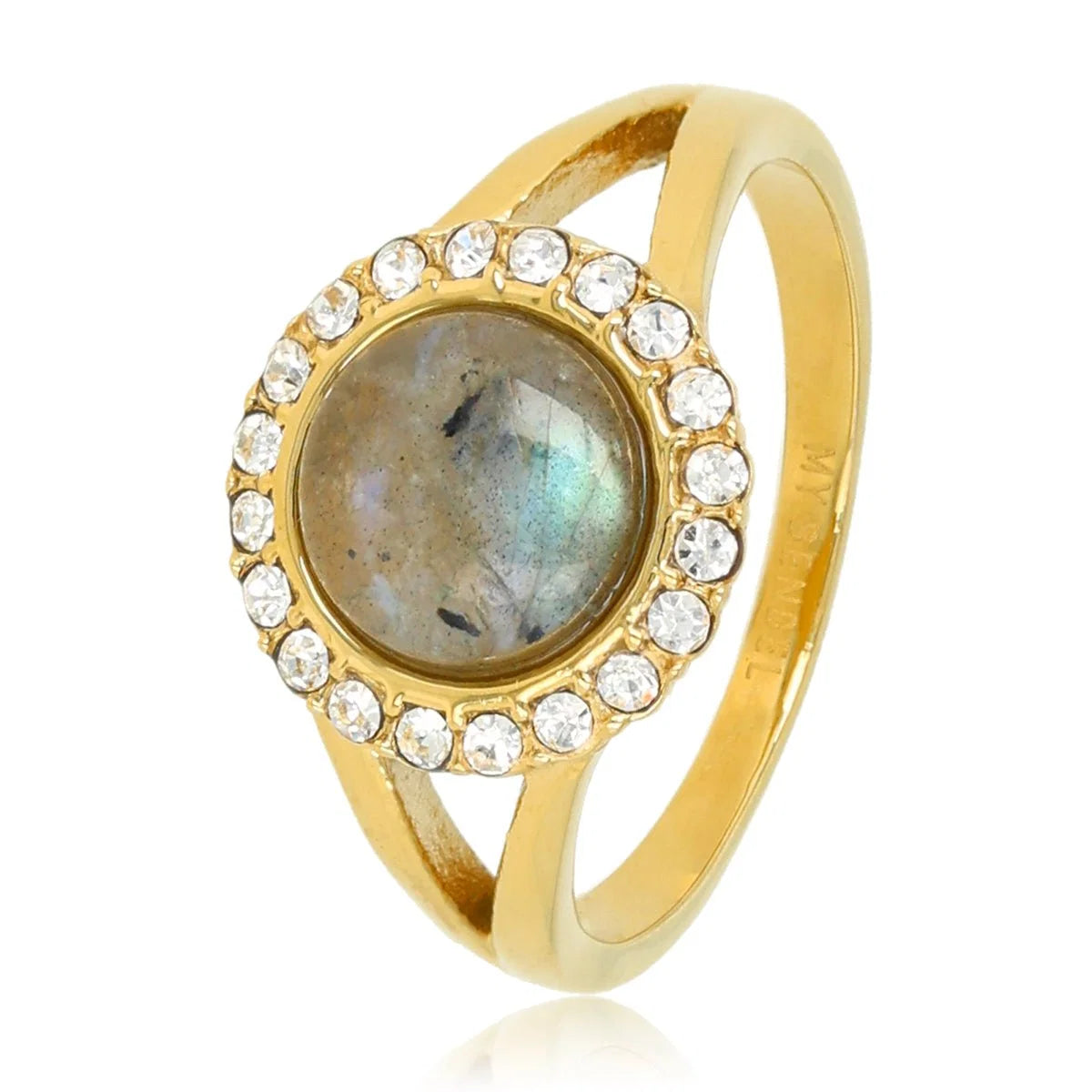 My Bendel Elegante Ring met Edelsteen & Zirkonia • Labradorite - Stainless steel