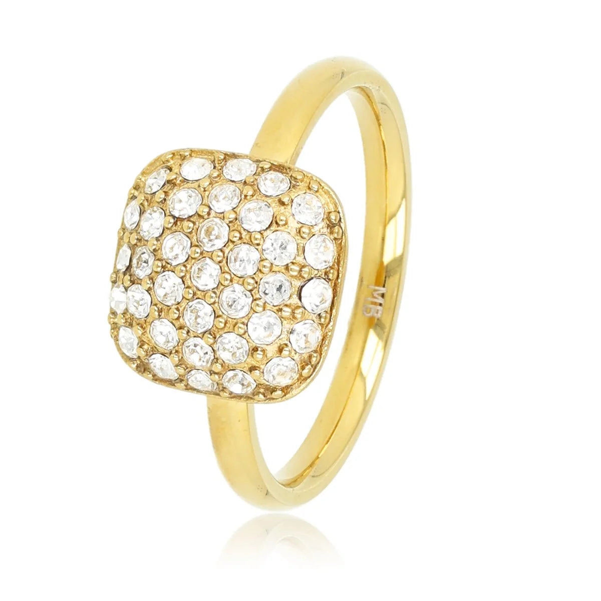 My Bendel Vierkante Ring met Zirkonia Steentjes - stainless steel