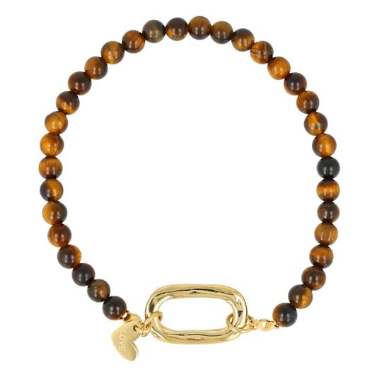 My Bendel Armband met Gouden Schakel en Hartje • Tiger Eye