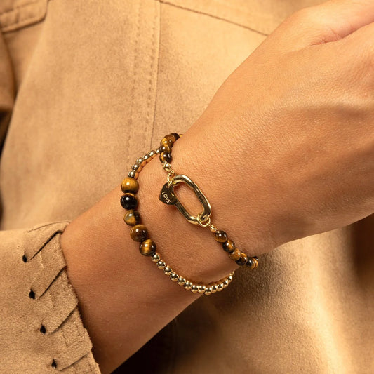 My Bendel Armband met Gouden Schakel en Hartje • Tiger Eye