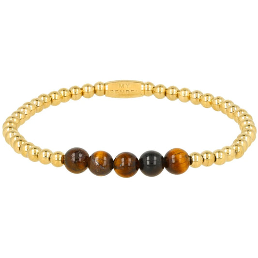 My Bendel - Armband met Edelstenen Kralen • Tiger Eye • 4 mm - Stainless steel
