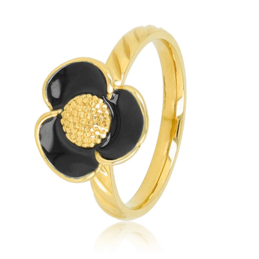 My Bendel Luxe epoxy bloemenring zwart - stainless steel