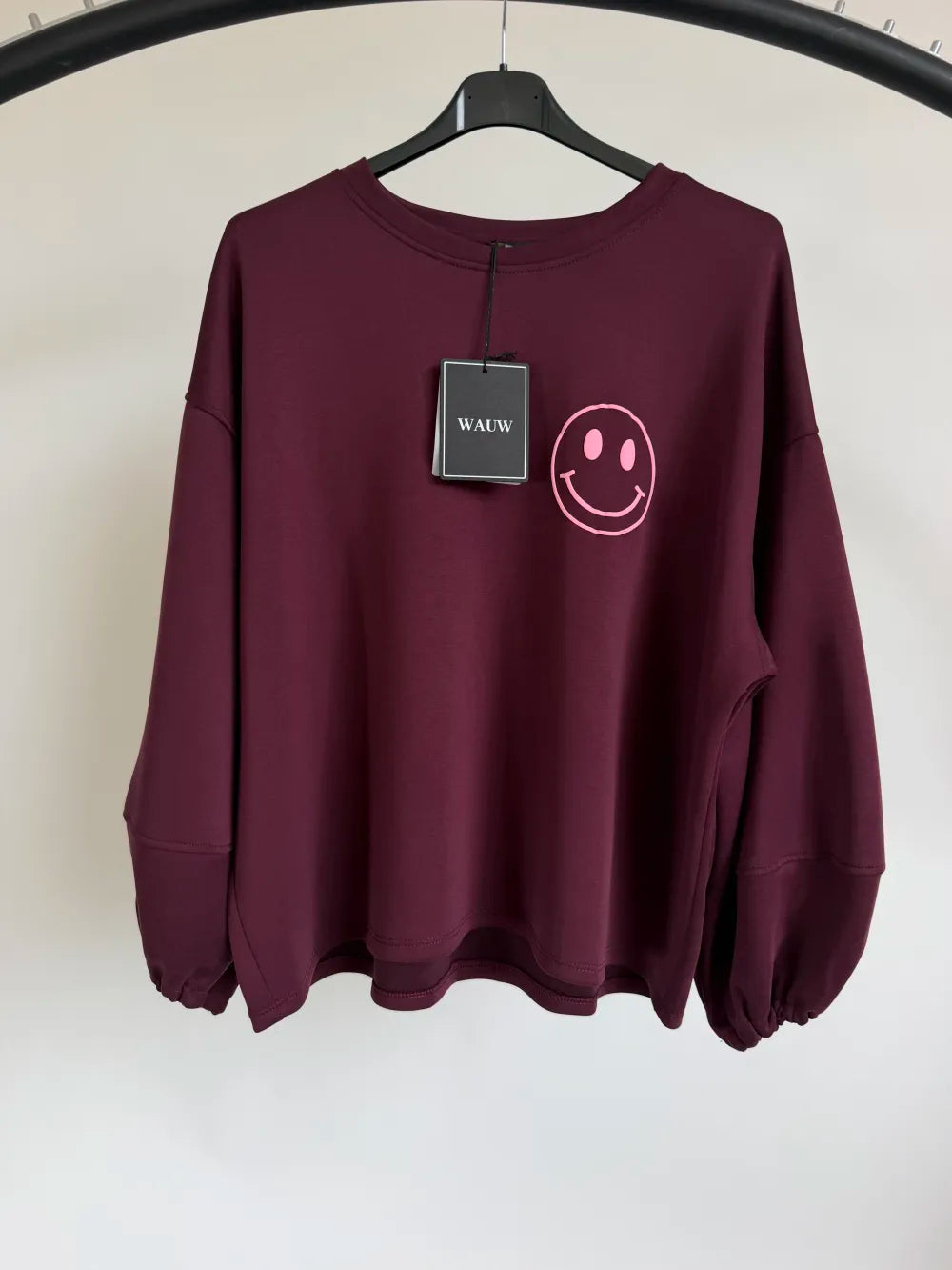 Wauw Fashion Smiley trui oversized bordeaux vino