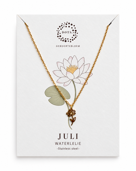 Geboortebloem ketting Juli – Waterlelie | Goud of zilver - Stainless steel