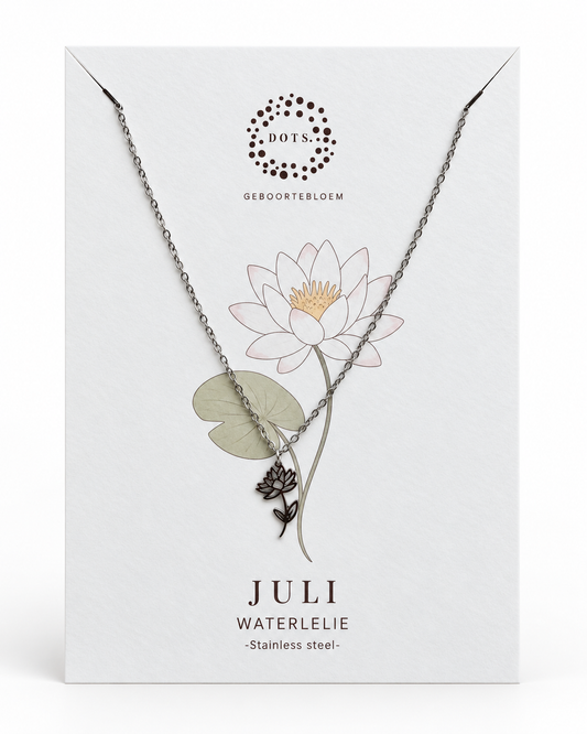 Geboortebloem ketting Juli – Waterlelie | Goud of zilver - Stainless steel
