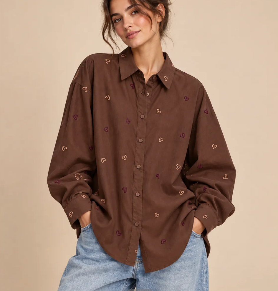 Wauw Fashion blouse bruin met hartjes