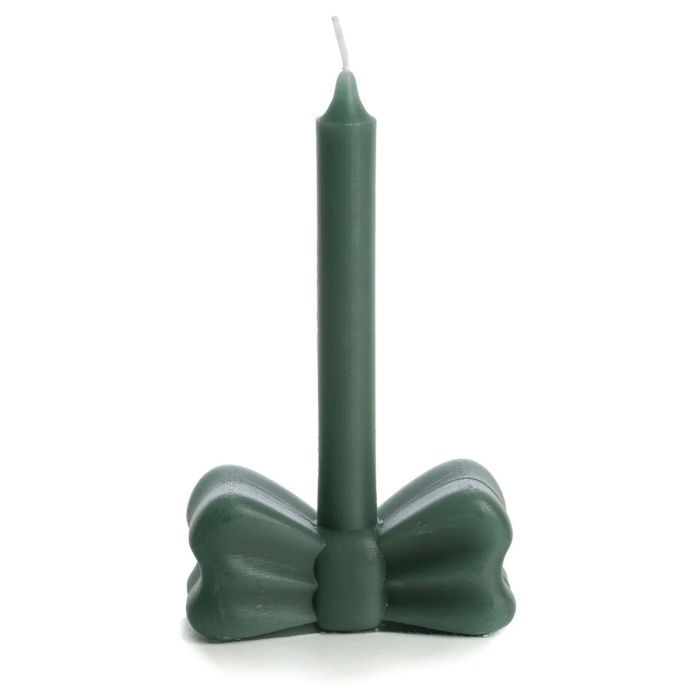 Rustik Lys - Sculpture kaars bow Forest Green - strik kaars groen