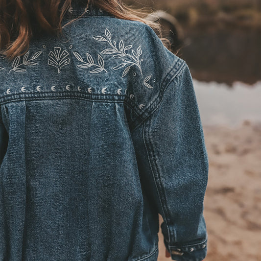 Your Wishes - Ethnic Flower | Denim Jacket | Medium Blue