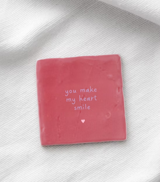 Tegeltje "You make my heart smile" roze