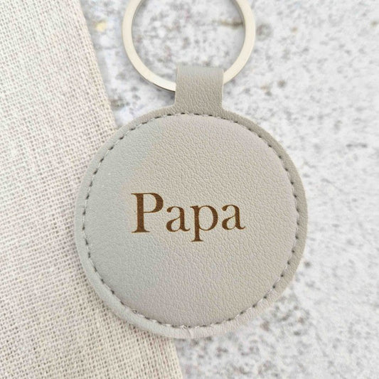 Leren sleutelhanger - Rond grijs papa