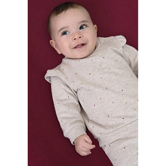 Feetje Sweater AOP - My Little Love Taupe melange - hartjes