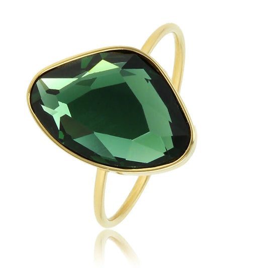 My Bendel Gouden aanschuifring - groen glassteen - stainless steel