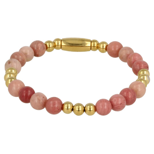 My Bendel - Gouden damesarmband met Rhodonite edelstenen - stainless steel
