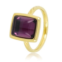 My Bendel - Gouden damesring - paarse glassteen 11 mm - stainless steel