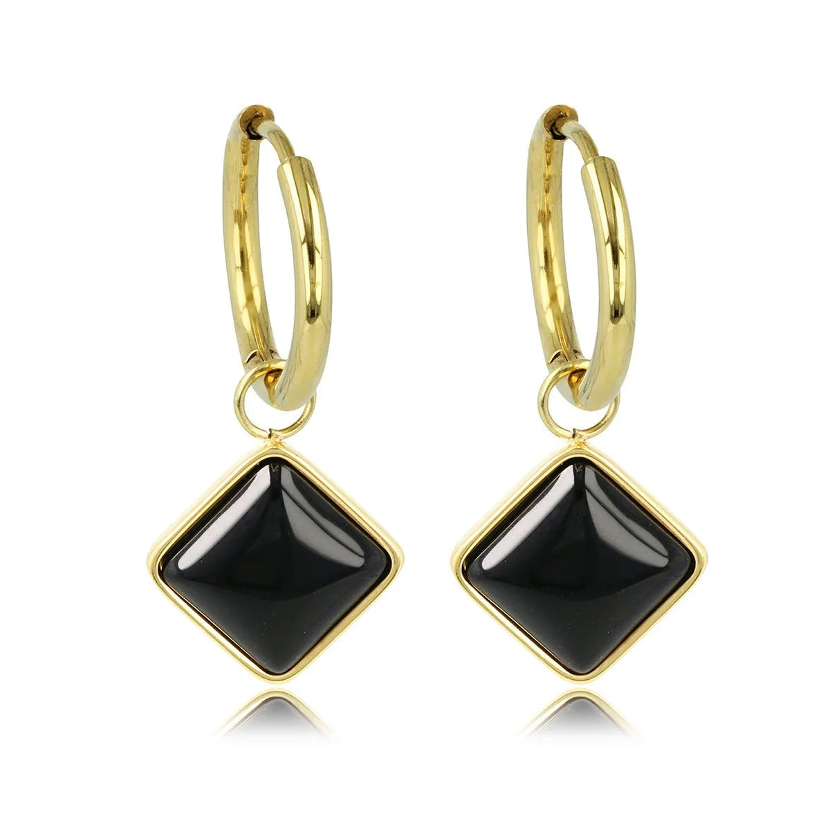 My Bendel - Gouden Oorring met Onyx Ruit Hanger
