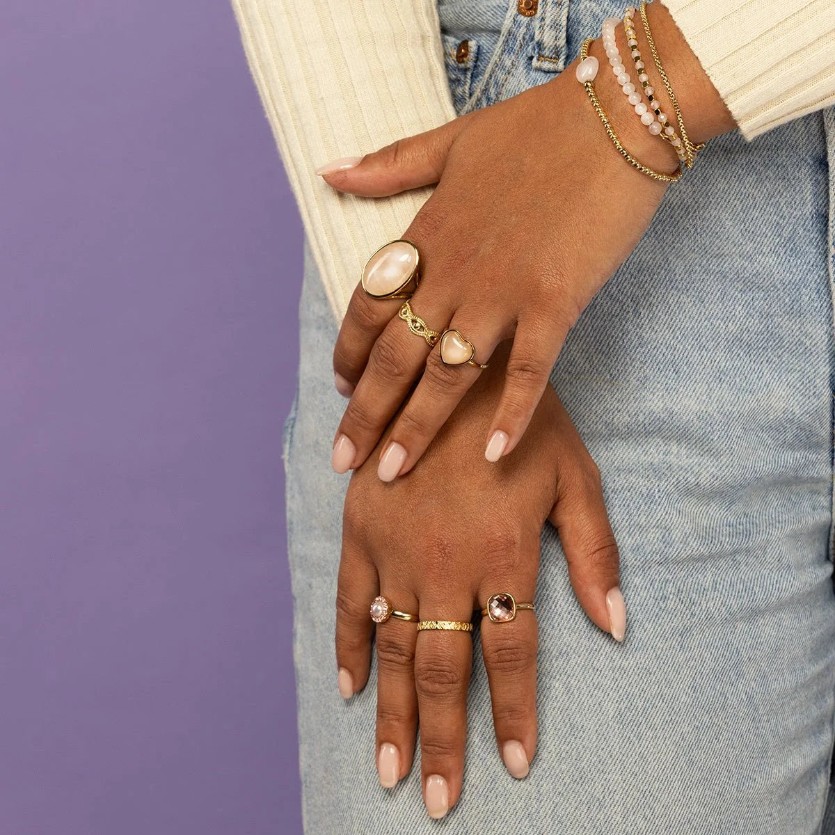 My Bendel Gouden ring - roze facet kristal glassteen - stainless steel