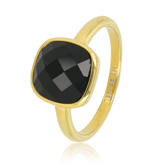 My Bendel Gouden ring - Zwarte facet kristal glassteen - stainless steel