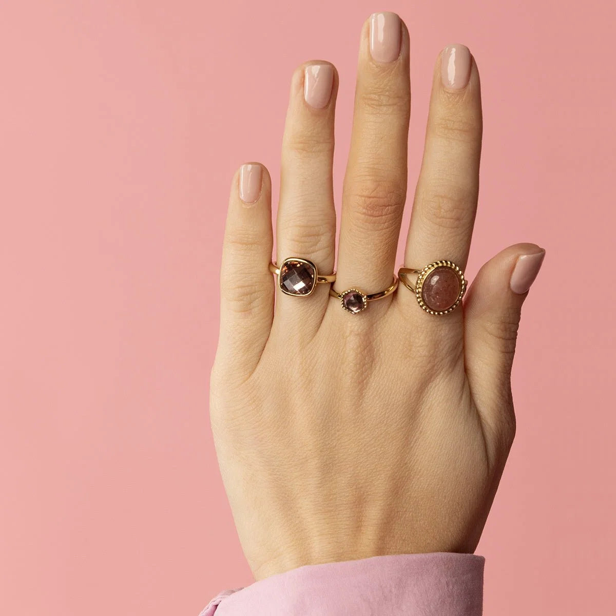 My Bendel - Vintage Ring met Edelsteen & Getwist Randje • Berry Quartz - Stainless steel