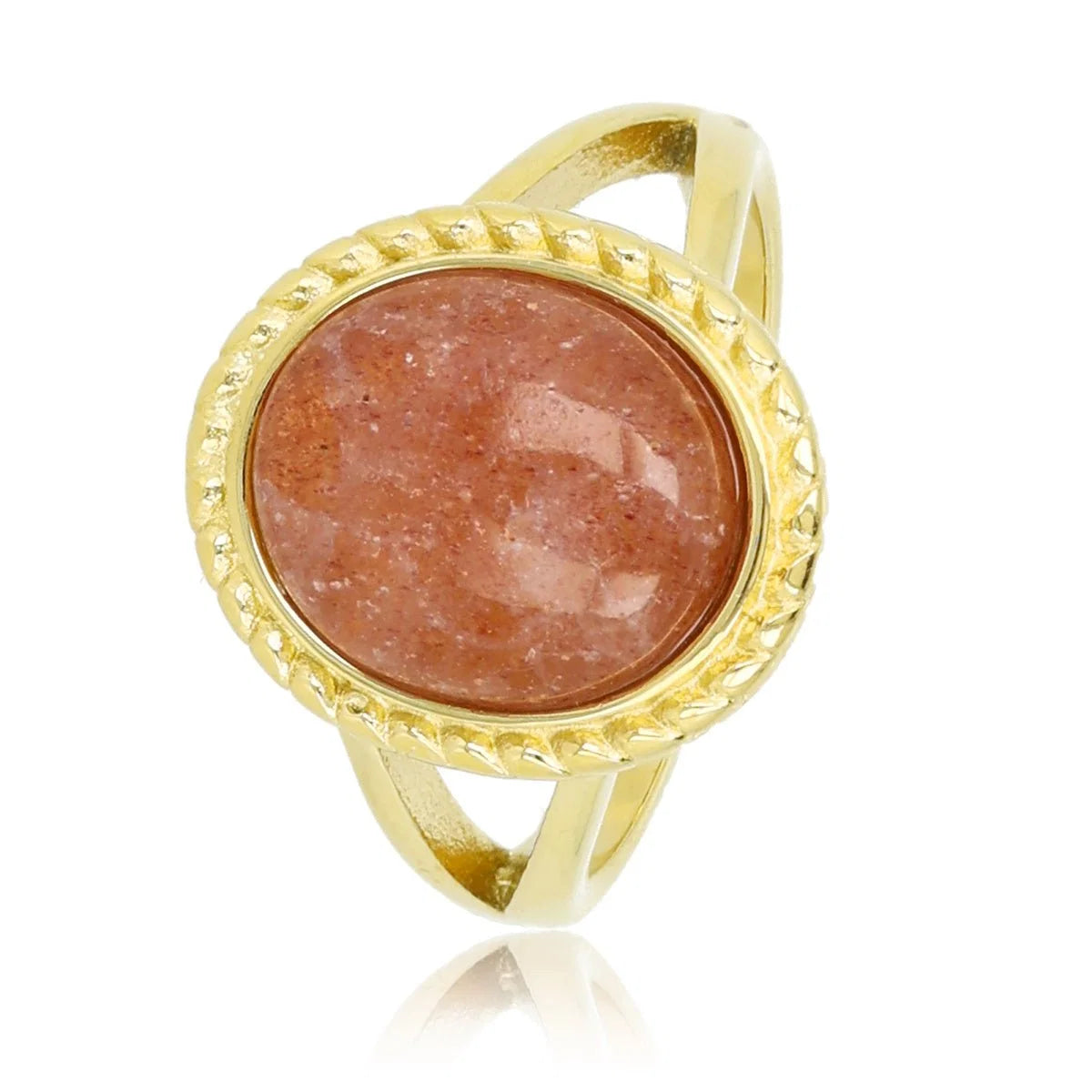 My Bendel - Vintage Ring met Edelsteen & Getwist Randje • Berry Quartz - Stainless steel
